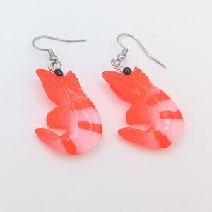 NEW - Orange Shrimp Crustacean Dangle Earrings